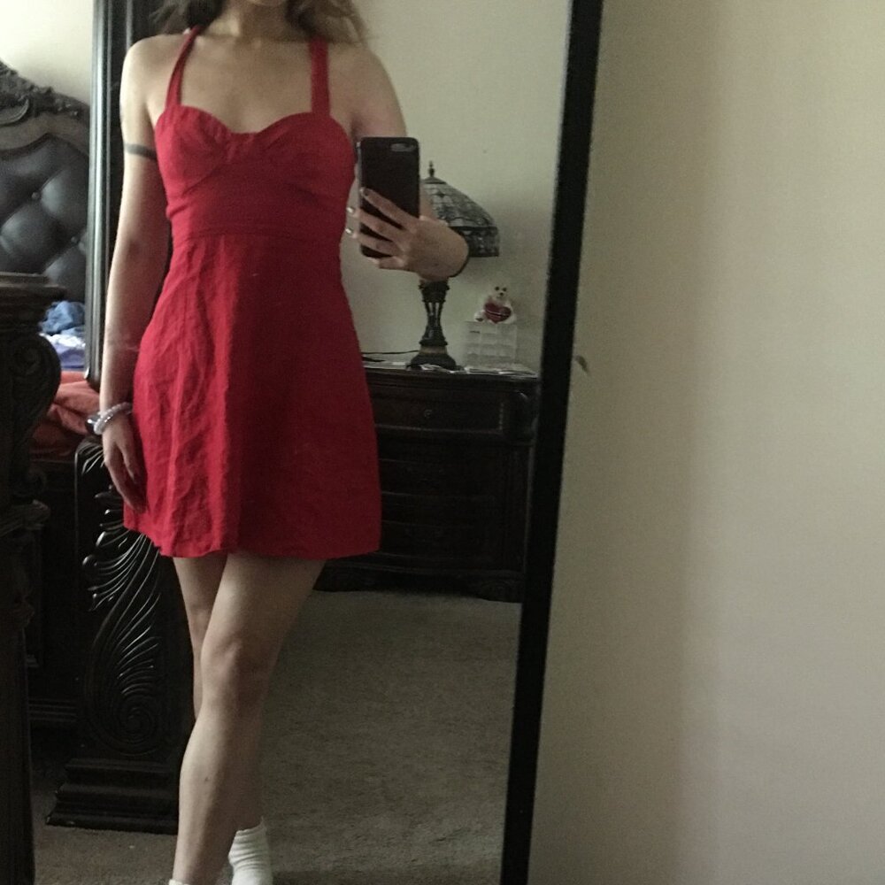 Red tie back mini dress